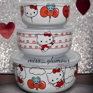 Hello Kitty Valentine 3pc Set Ceramic Tupperware Storage Food Containers 2024